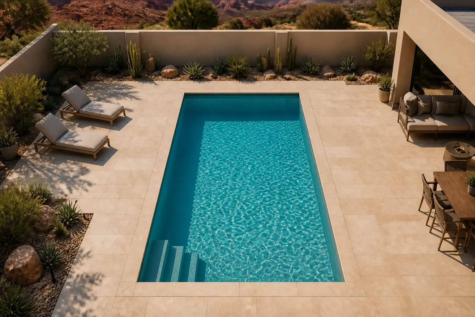 Concept render of a rectangular pool in a desert backyard